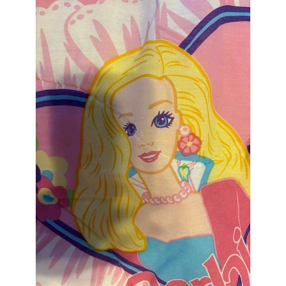 1996 Vtg Barbie Twin Comforter dust Ruffle Trim Pink Dreamhouse set bundle sheet